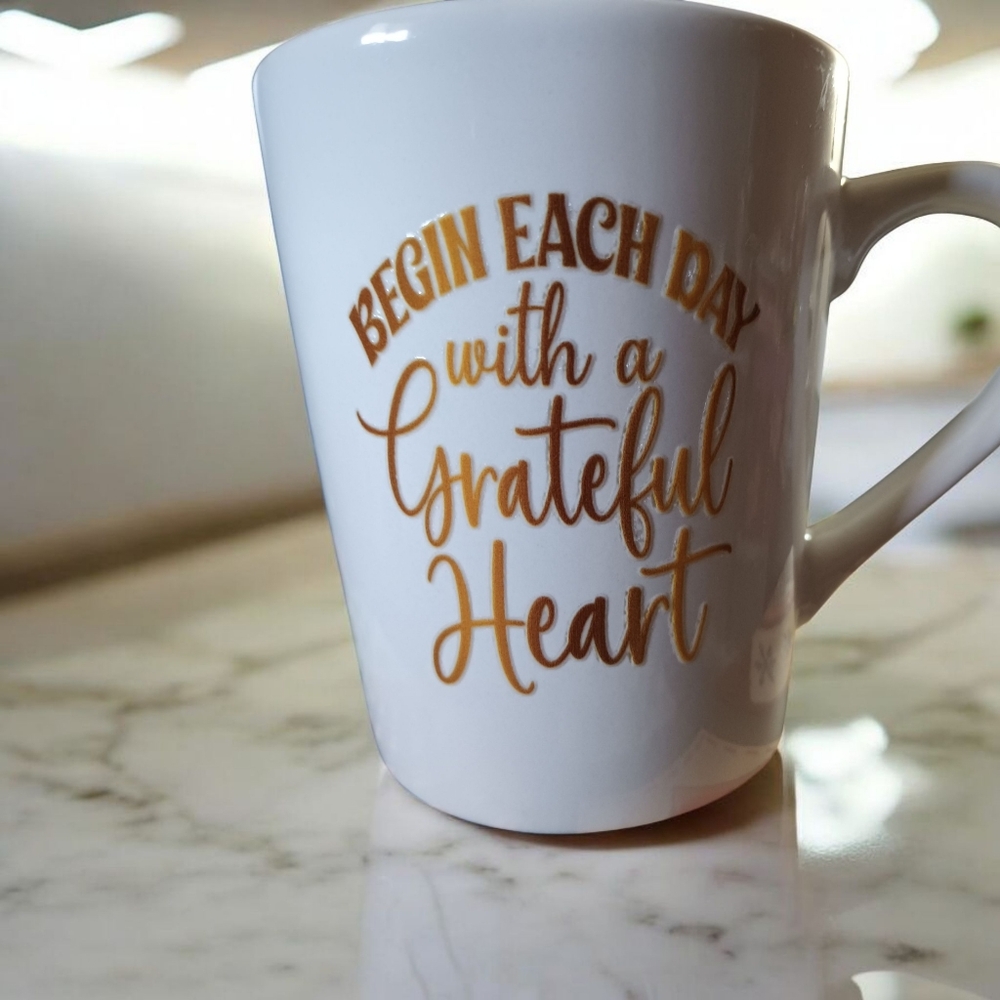 White Coffee Mug With Handcrafted Gold Motivational Quote